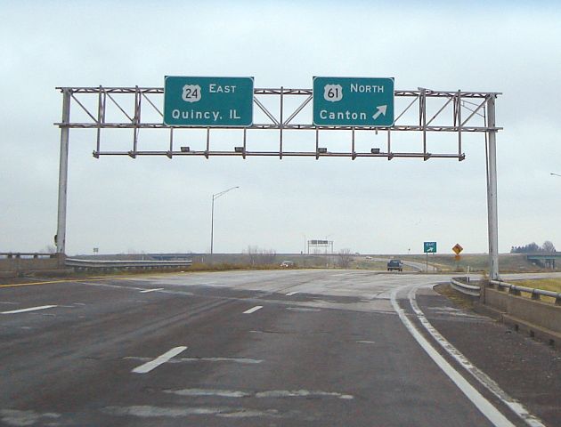 US 24 and US 61 divide in Marion County, Mo.