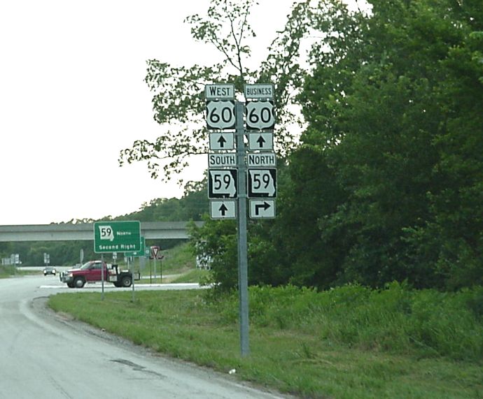 Missouri 59, US 60, and Business US 60 intersect between Neosho and Granby