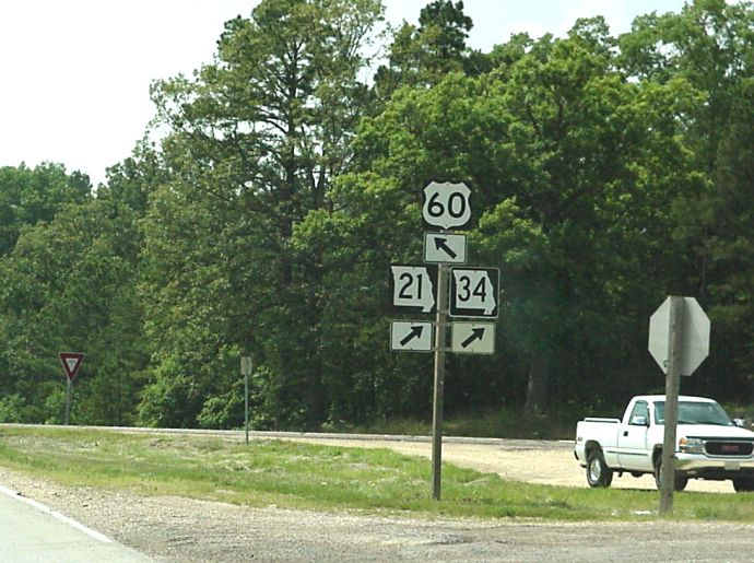 Missouri 21 and 34 intersect with US 60 in Carter County