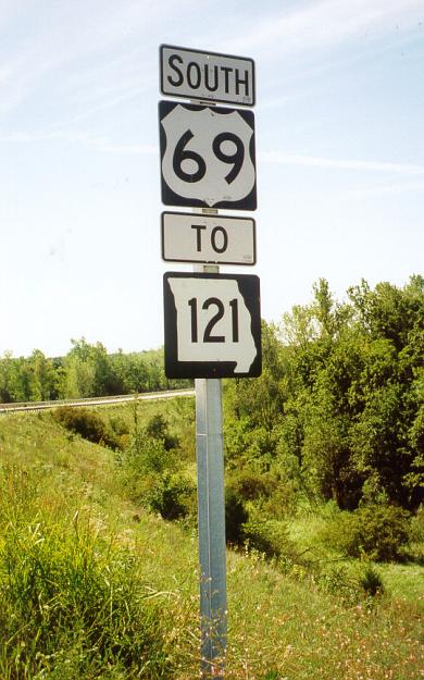 US 69 and trailblazer to Missouri 121 near Wallace State Park