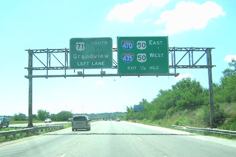 US 71 approaching US 50, Interstate 435, and Interstate 470 in Kansas City, Mo.