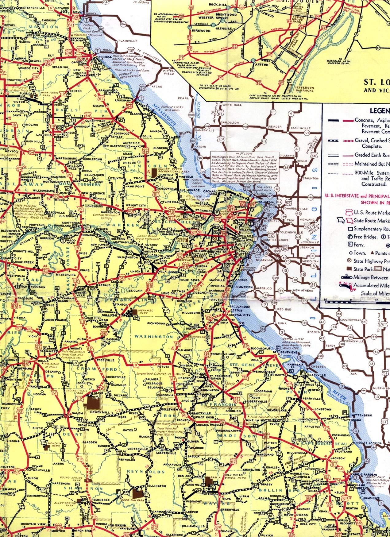 Section of 1940 official Missouri highway map