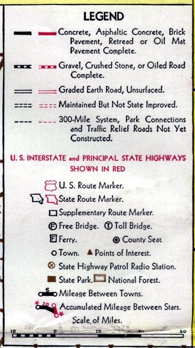 Legend for the official 1940 Missouri highway map