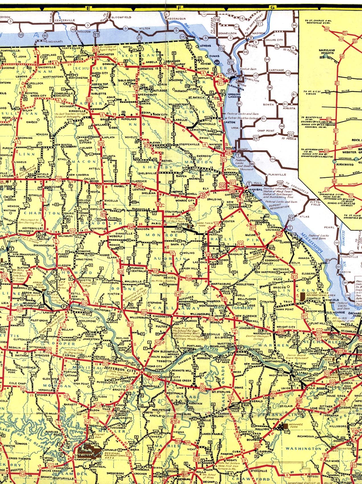 Section of 1940 official Missouri highway map