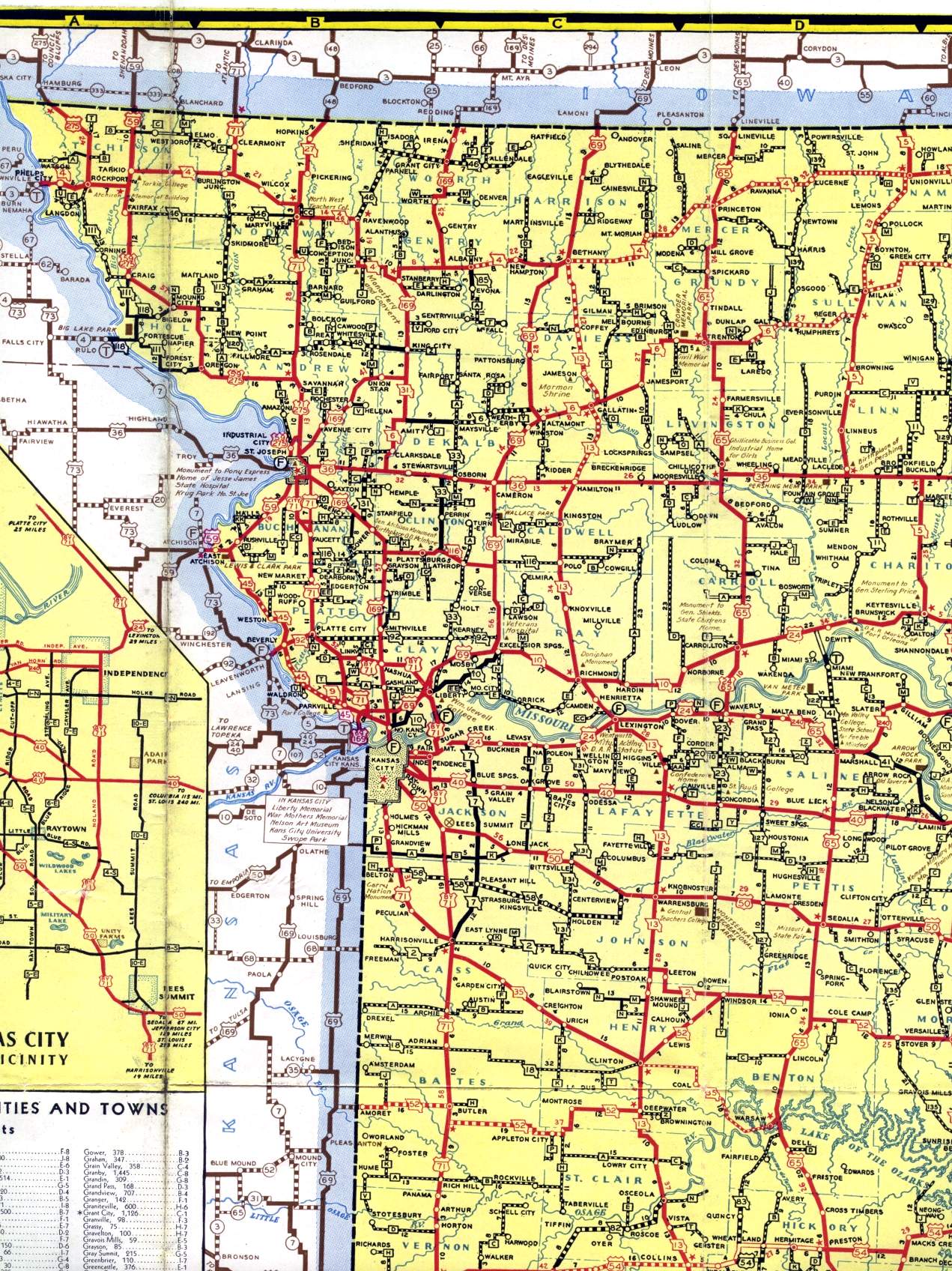 Section of 1940 official Missouri highway map