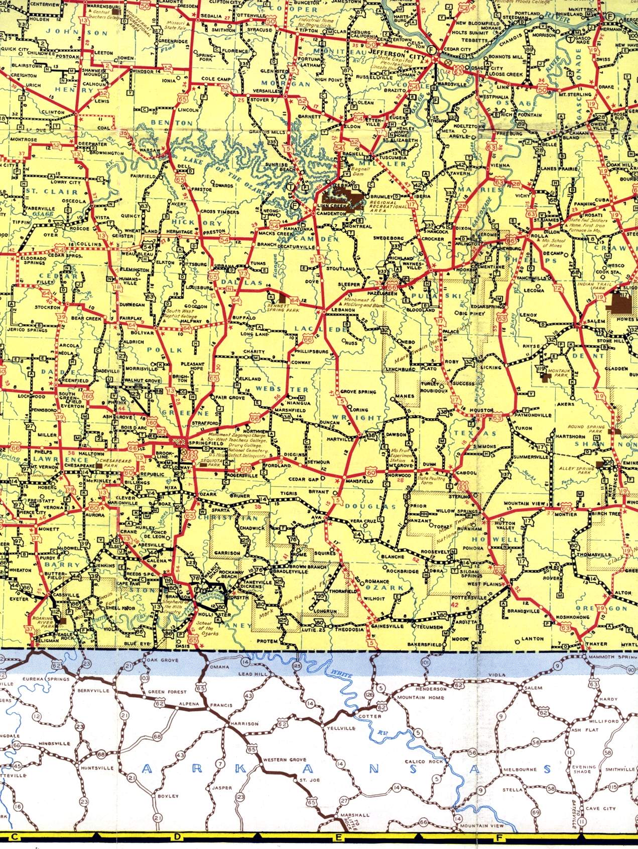 Section of 1940 official Missouri highway map