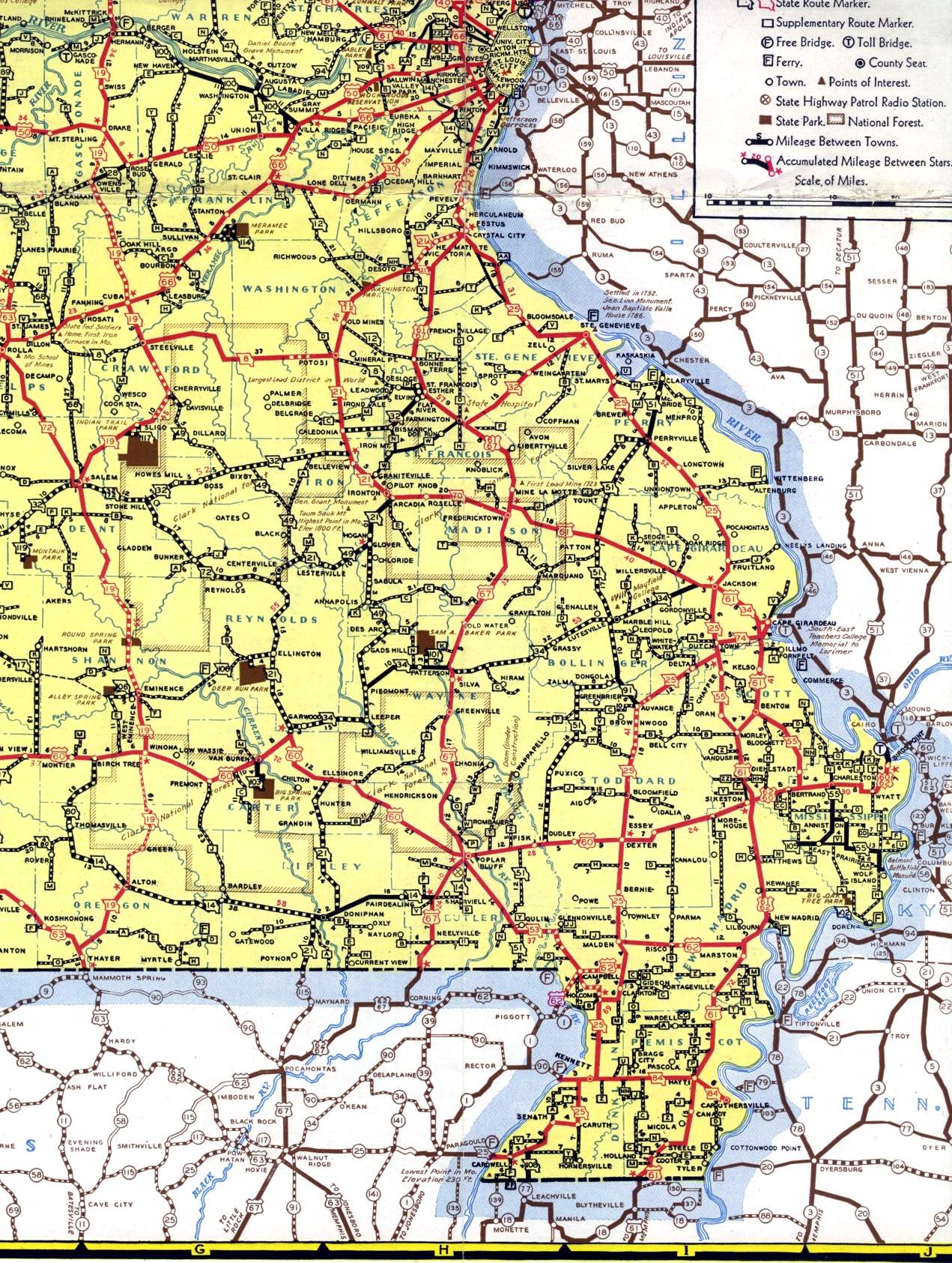 Section of 1940 official Missouri highway map