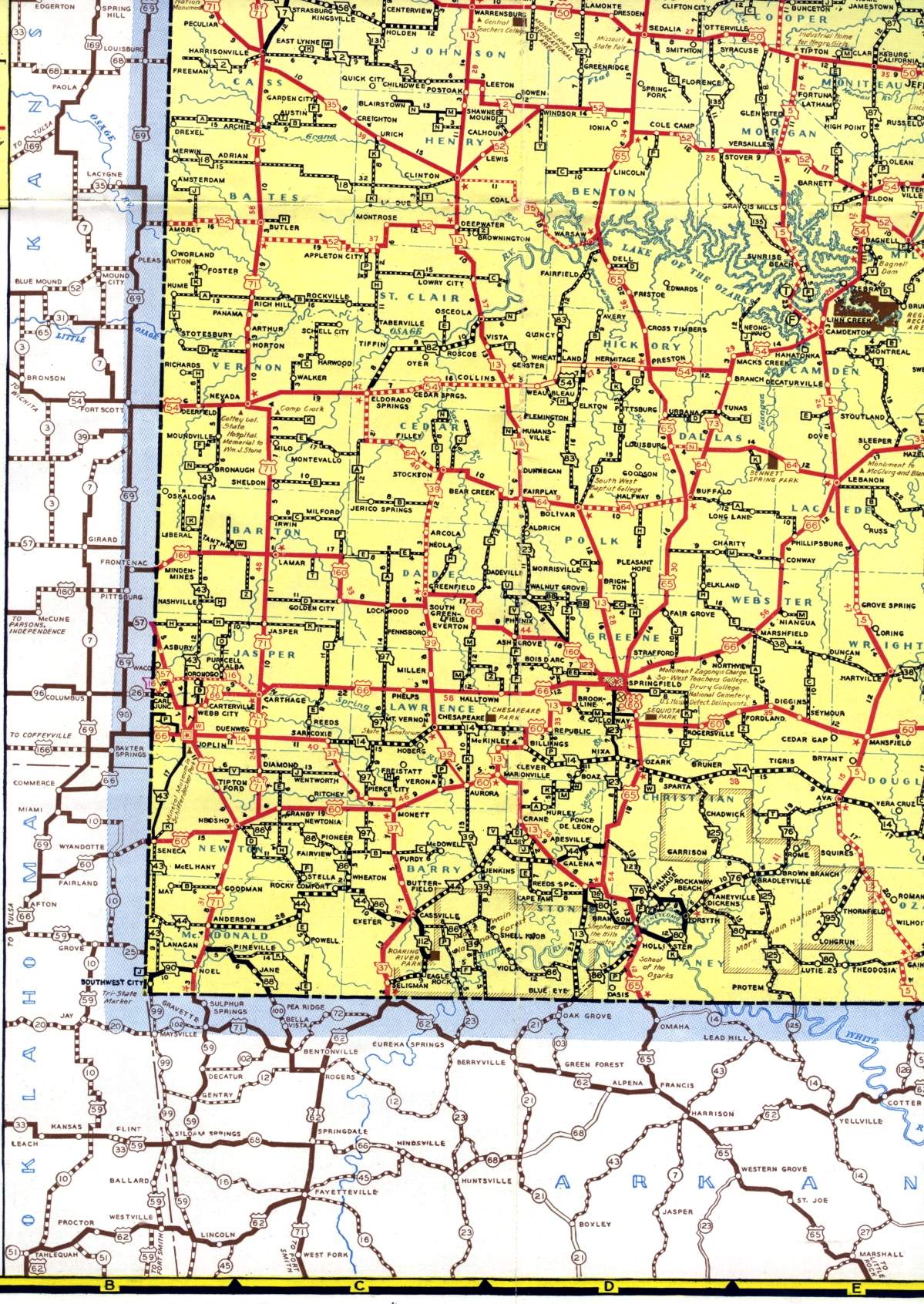 Section of 1940 official Missouri highway map