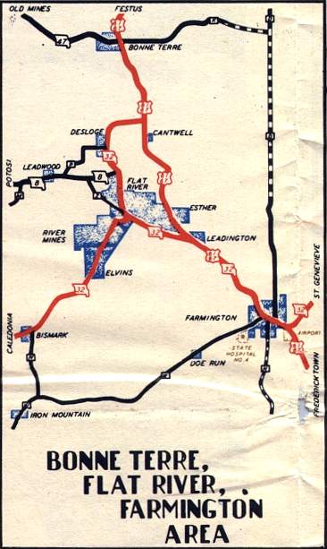 Section of 1948 official highway map for Missouri