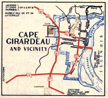 Section of 1948 official highway map for Missouri