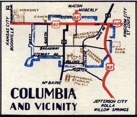 Section of 1948 official highway map for Missouri