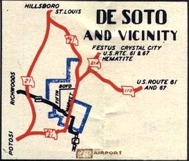 Section of 1948 official highway map for Missouri