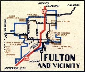 Section of 1948 official highway map for Missouri