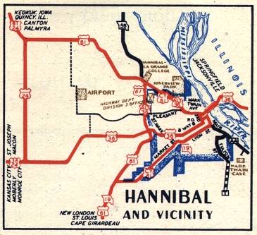 Section of 1948 official highway map for Missouri