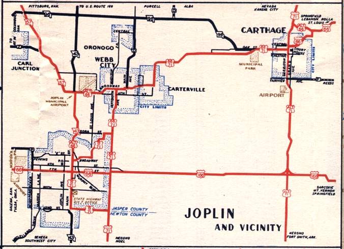 Section of 1948 official highway map for Missouri