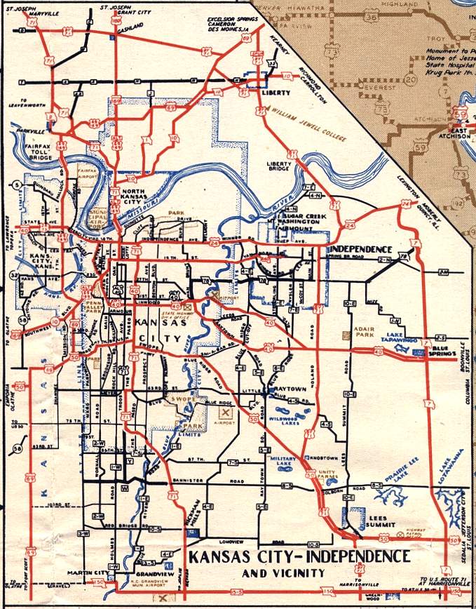 Section of 1948 official highway map for Missouri