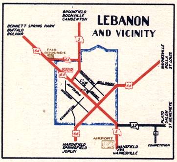 Section of 1948 official highway map for Missouri