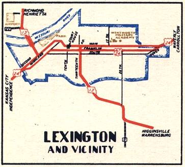 Section of 1948 official highway map for Missouri