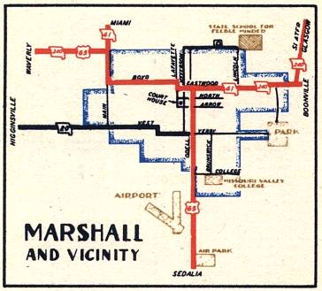 Section of 1948 official highway map for Missouri