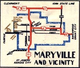 Section of 1948 official highway map for Missouri