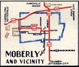 Section of 1948 official highway map for Missouri