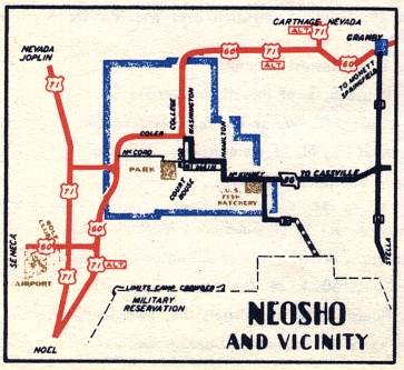 Section of 1948 official highway map for Missouri