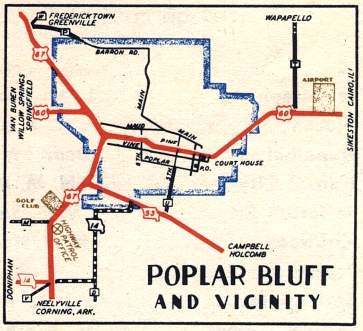 Section of 1948 official highway map for Missouri