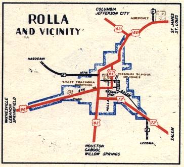 Section of 1948 official highway map for Missouri