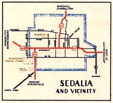 Section of 1948 official highway map for Missouri