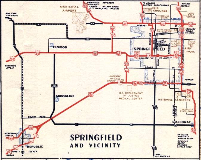 Section of 1948 official highway map for Missouri