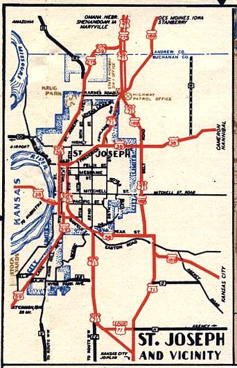 Section of 1948 official highway map for Missouri