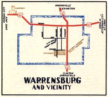 Section of 1948 official highway map for Missouri