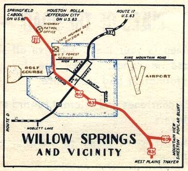 Section of 1948 official highway map for Missouri