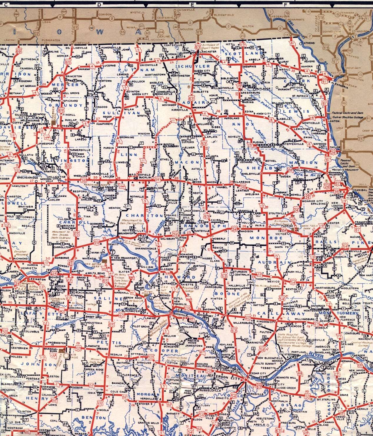 Section of 1948 official highway map for Missouri