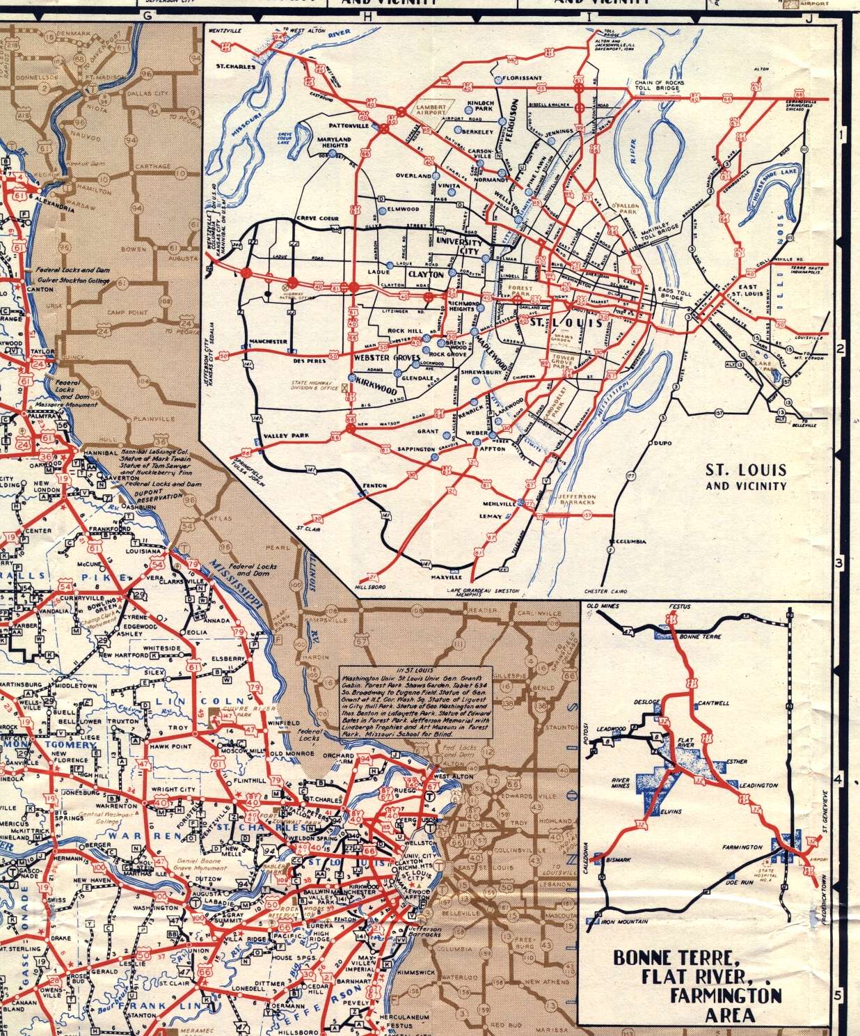 Section of 1948 official highway map for Missouri