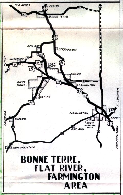 Inset map of Bonne Terre, Flat River, and Farmington, Mo. (1950)