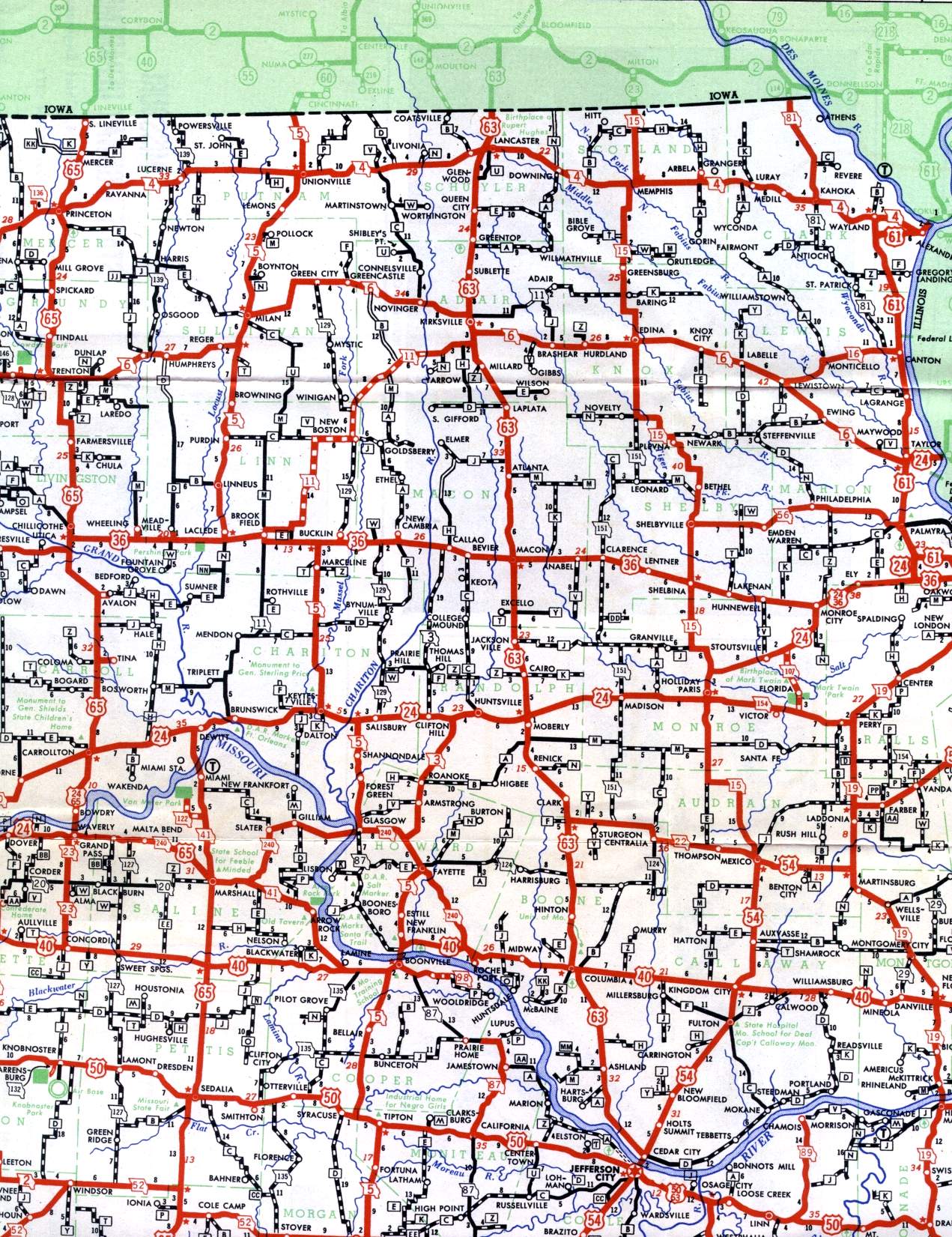 Section of 1950 official Missouri highway map