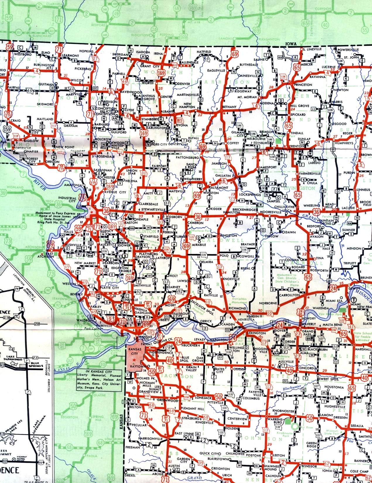 Section of 1950 official Missouri highway map