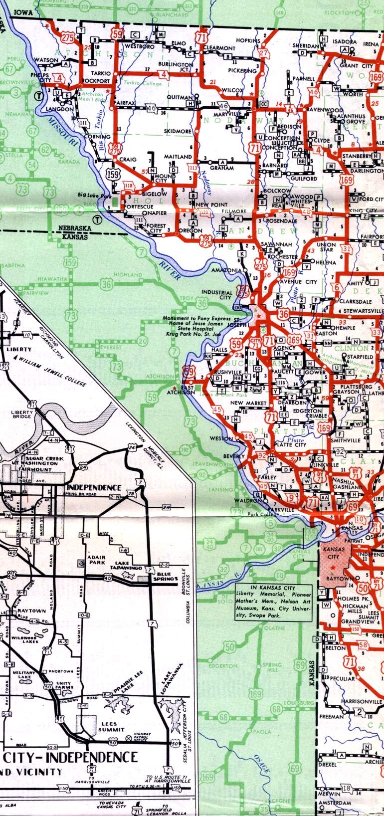 Section of 1950 official Missouri highway map