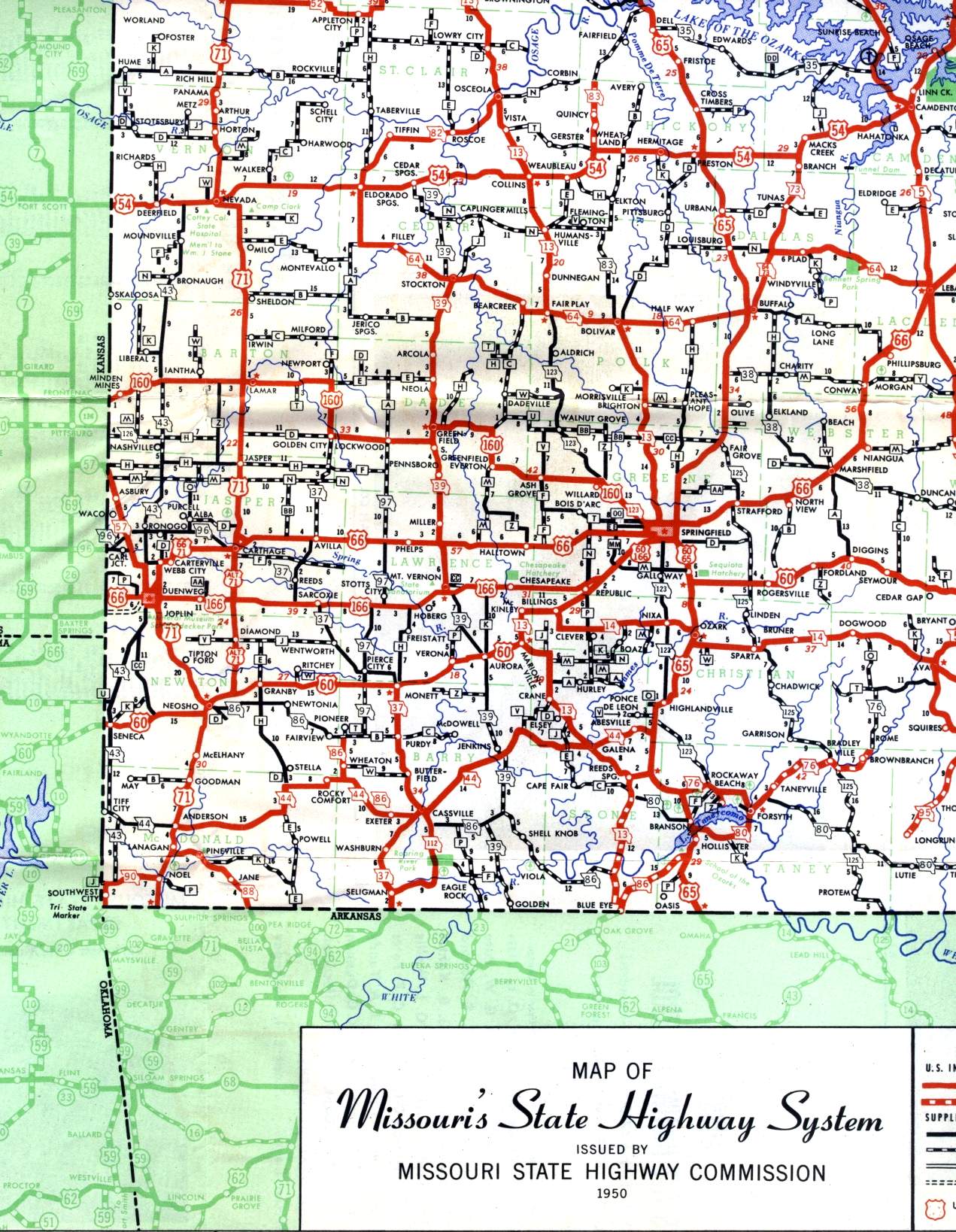 Section of 1950 official Missouri highway map