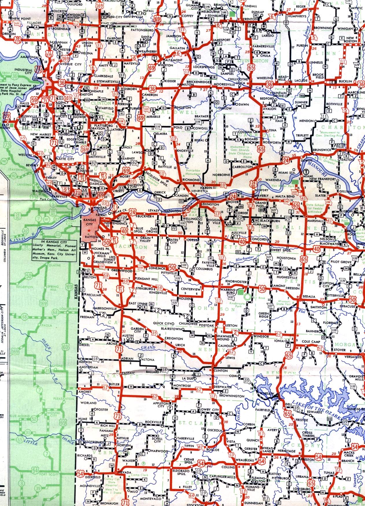 Section of 1950 official Missouri highway map