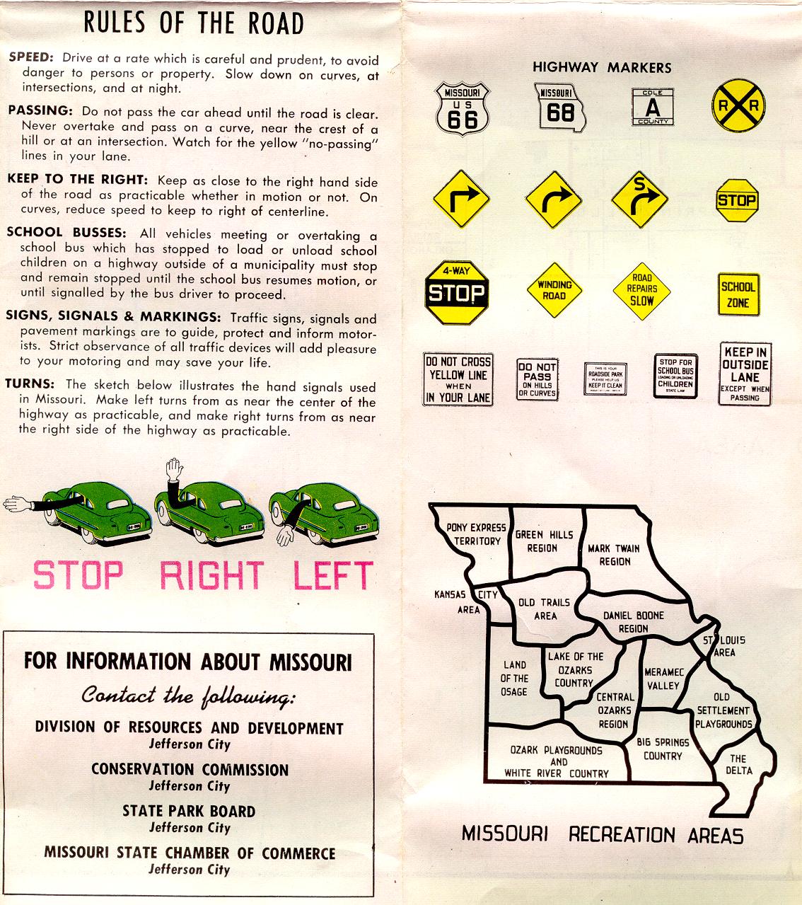 Section of 1952 official highway map for Missouri