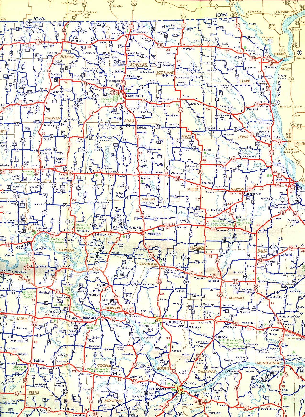 Section of 1956 official highway map for Missouri