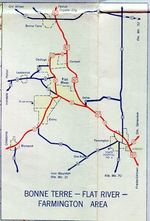 Inset map for Bonne Terre, Flat River, and Farmington, Mo. (1957)