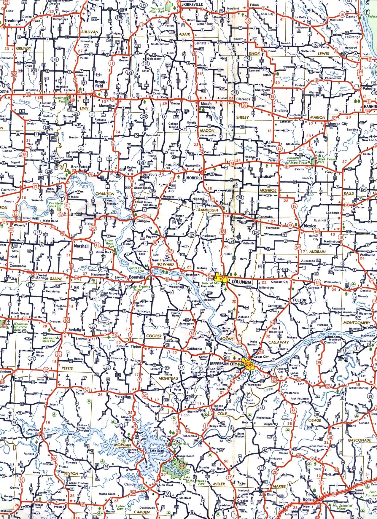 Central section of Missouri from 1958 official highway map