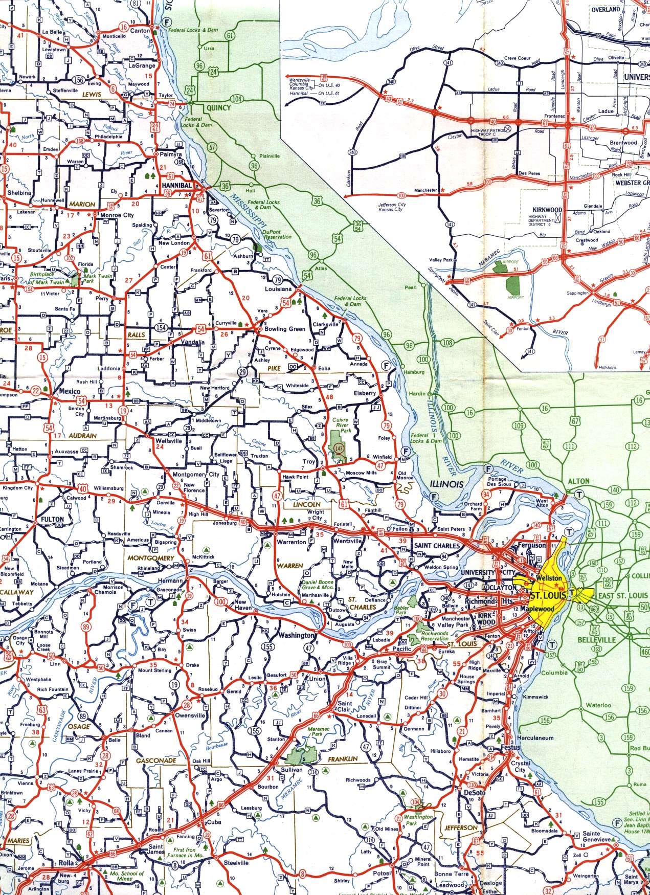 East-central section of Missouri from 1958 official highway map