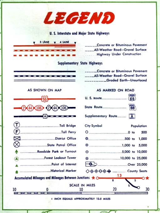 Legend for 1958 Missouri official highway map