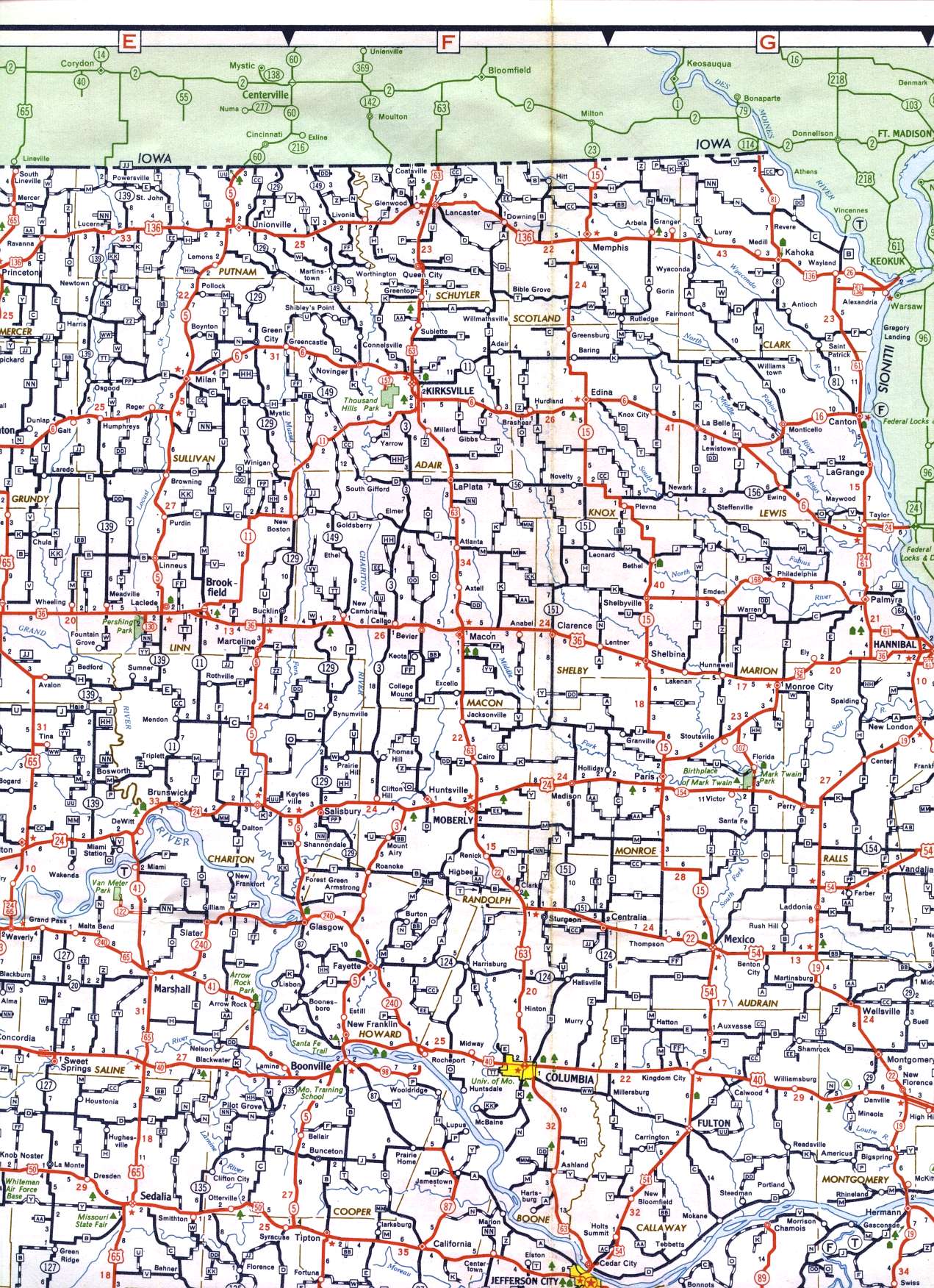Northeastern section of Missouri from 1958 official highway map