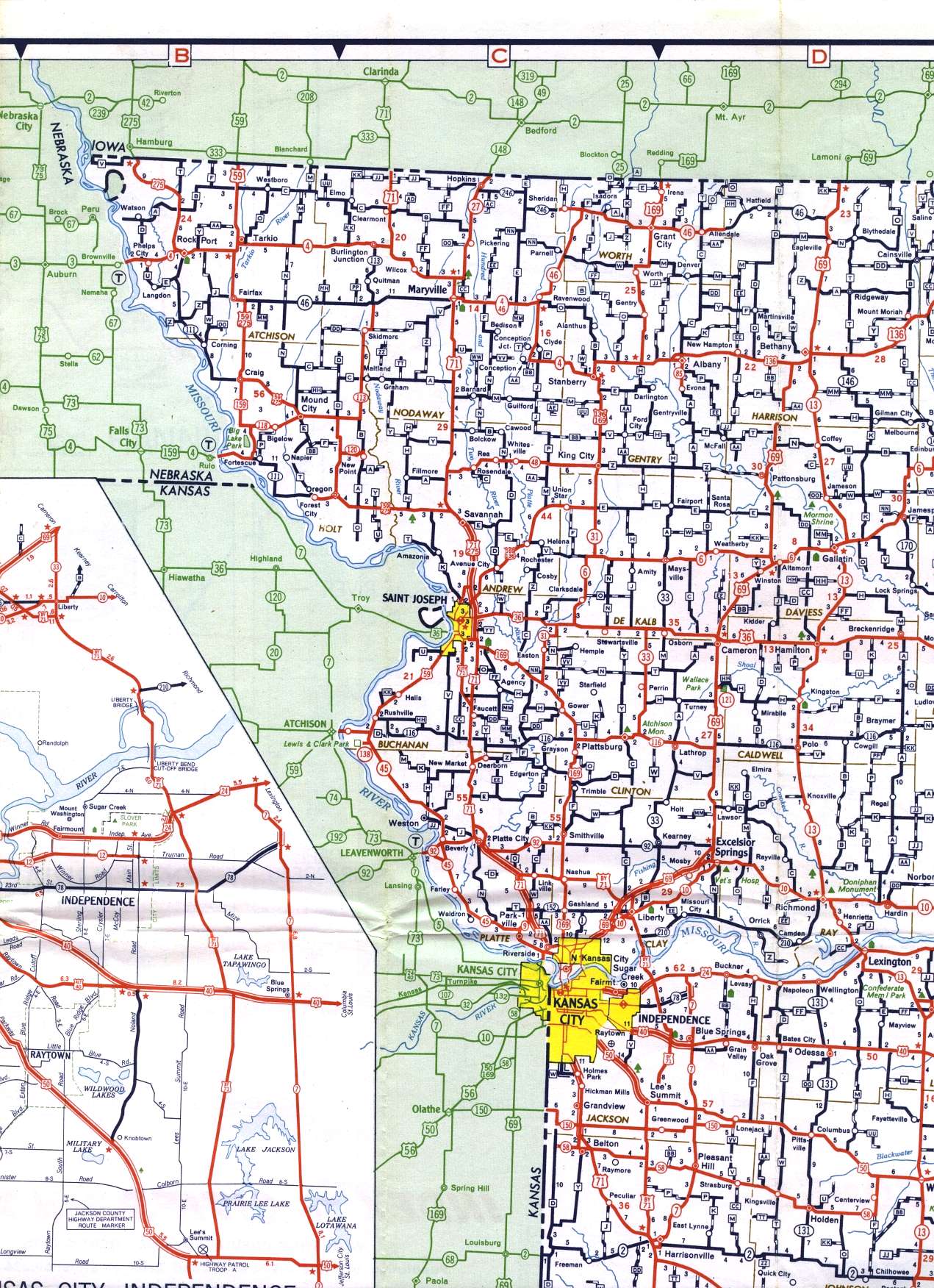 Northwest corner of Missouri from 1958 official highway map