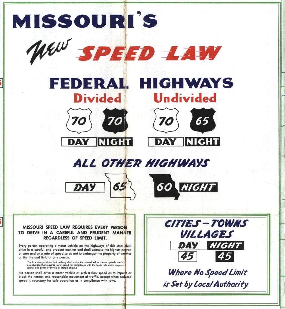 New speed laws shown in the 1958 official Missouri highway map